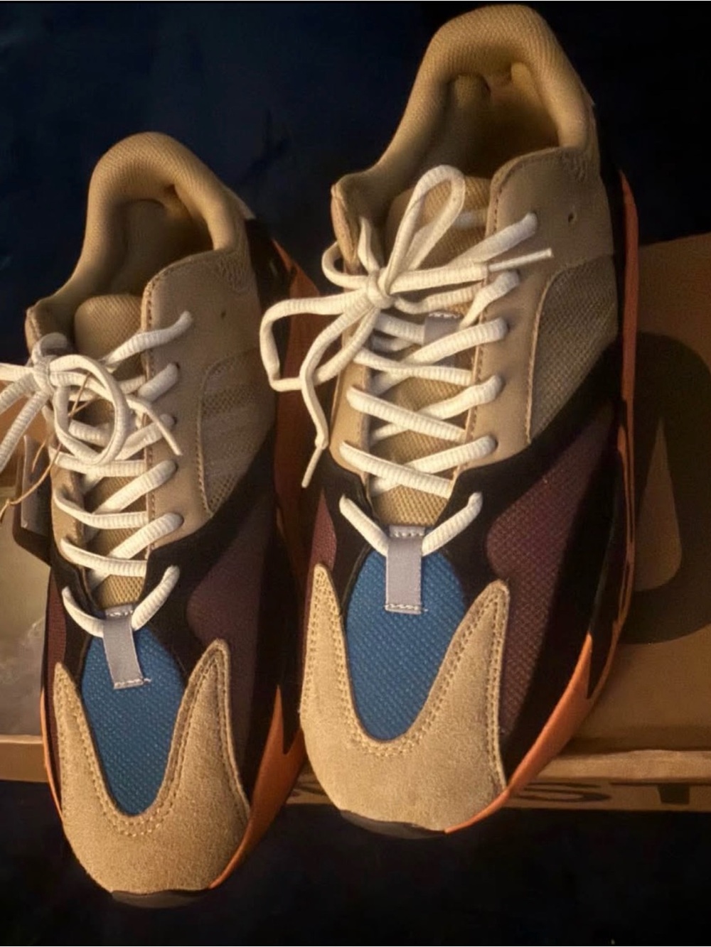 Yeezy Wave Runner Style Sneakers - Tan, Blue, Black